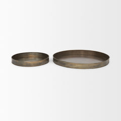 Varun Antiqued Brass Round Metal Tray (Set of 2) - Ornate Home