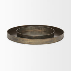 Varun Antiqued Brass Round Metal Tray (Set of 2) - Ornate Home
