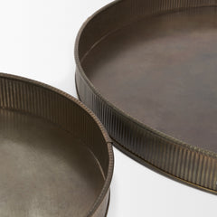 Varun Antiqued Brass Round Metal Tray (Set of 2) - Ornate Home