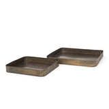 Varun Antiqued Brass Square Metal Tray (Set of 2) - Ornate Home