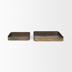 Varun Antiqued Brass Square Metal Tray (Set of 2) - Ornate Home