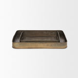 Varun Antiqued Brass Square Metal Tray (Set of 2) - Ornate Home