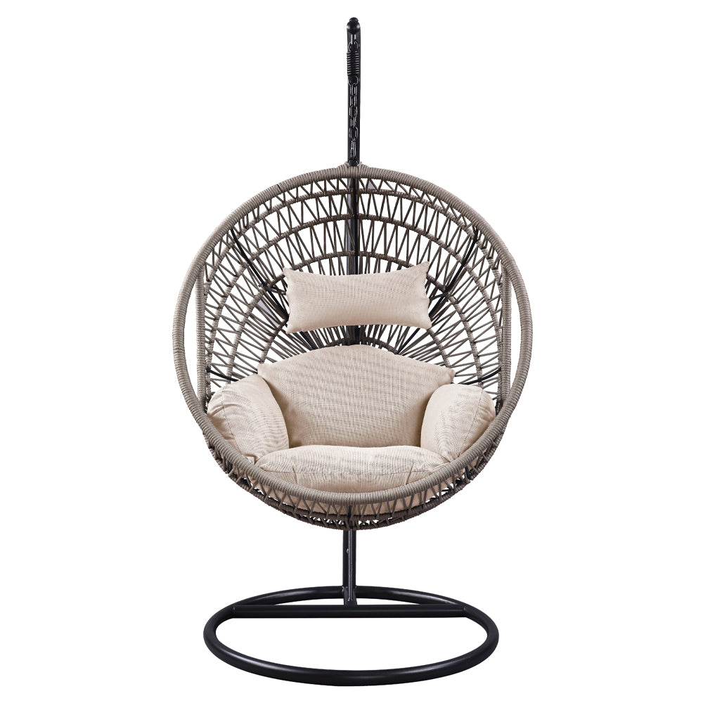 Vasant Beige & Black Patio Swing Chair w/ Stand - Ornate Home