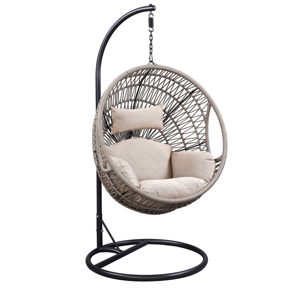 Vasant Beige & Black Patio Swing Chair w/ Stand - Ornate Home