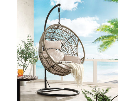 Vasant Beige & Black Patio Swing Chair w/ Stand - Ornate Home