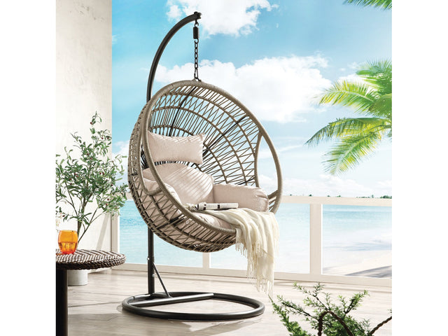 Vasant Beige & Black Patio Swing Chair w/ Stand - Ornate Home