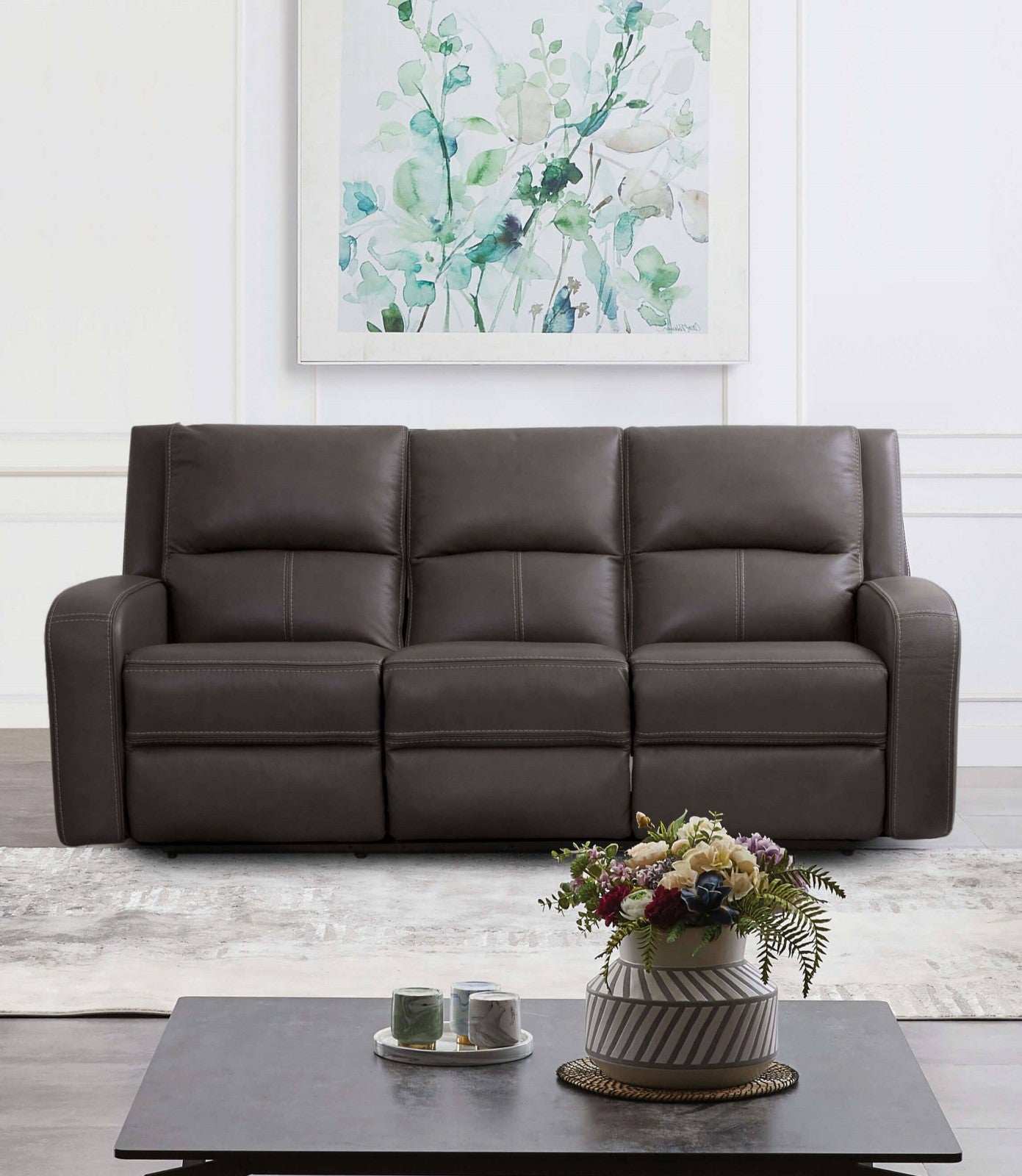 Vasilios Gray Leatherette Power Reclining Sofa & Loveseat - Ornate Home