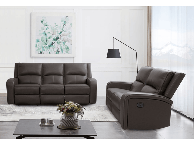 Vasilios Gray Leatherette Power Reclining Sofa & Loveseat - Ornate Home