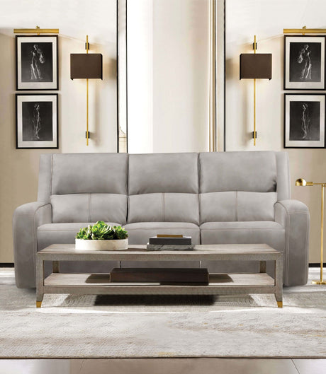 Vasilios Taupe Leatherette Power Reclining Sofa & Loveseat - Ornate Home