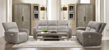 Vasilios Taupe Leatherette Power Reclining Sofa & Loveseat - Ornate Home