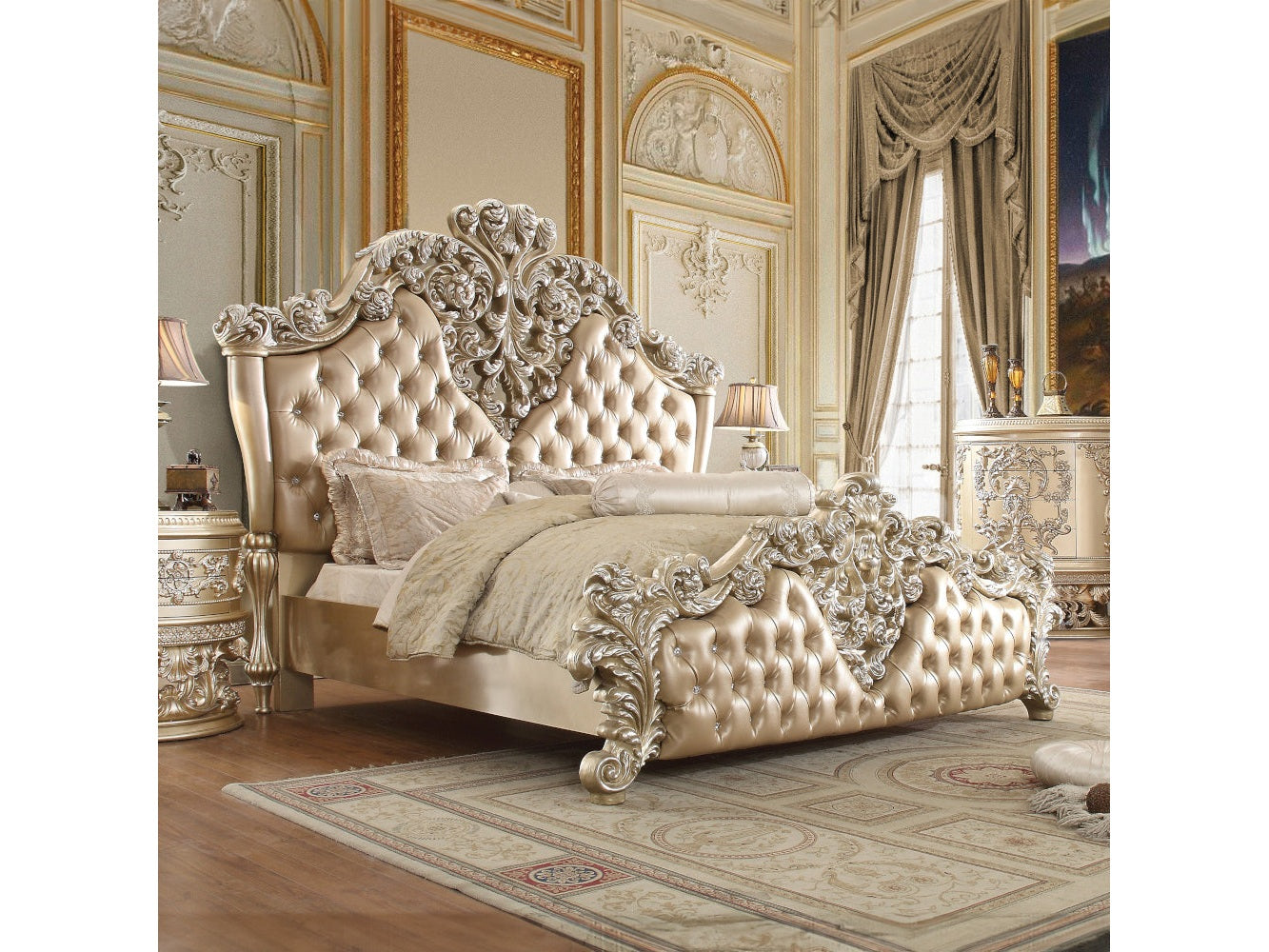 Vatican Gold & Champagne Silver Eastern King Bed - Ornate Home