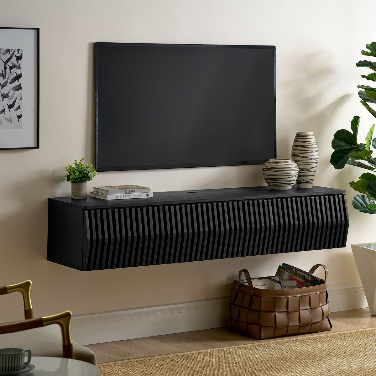 Vaughn Black 64" Wall Mount TV Stand