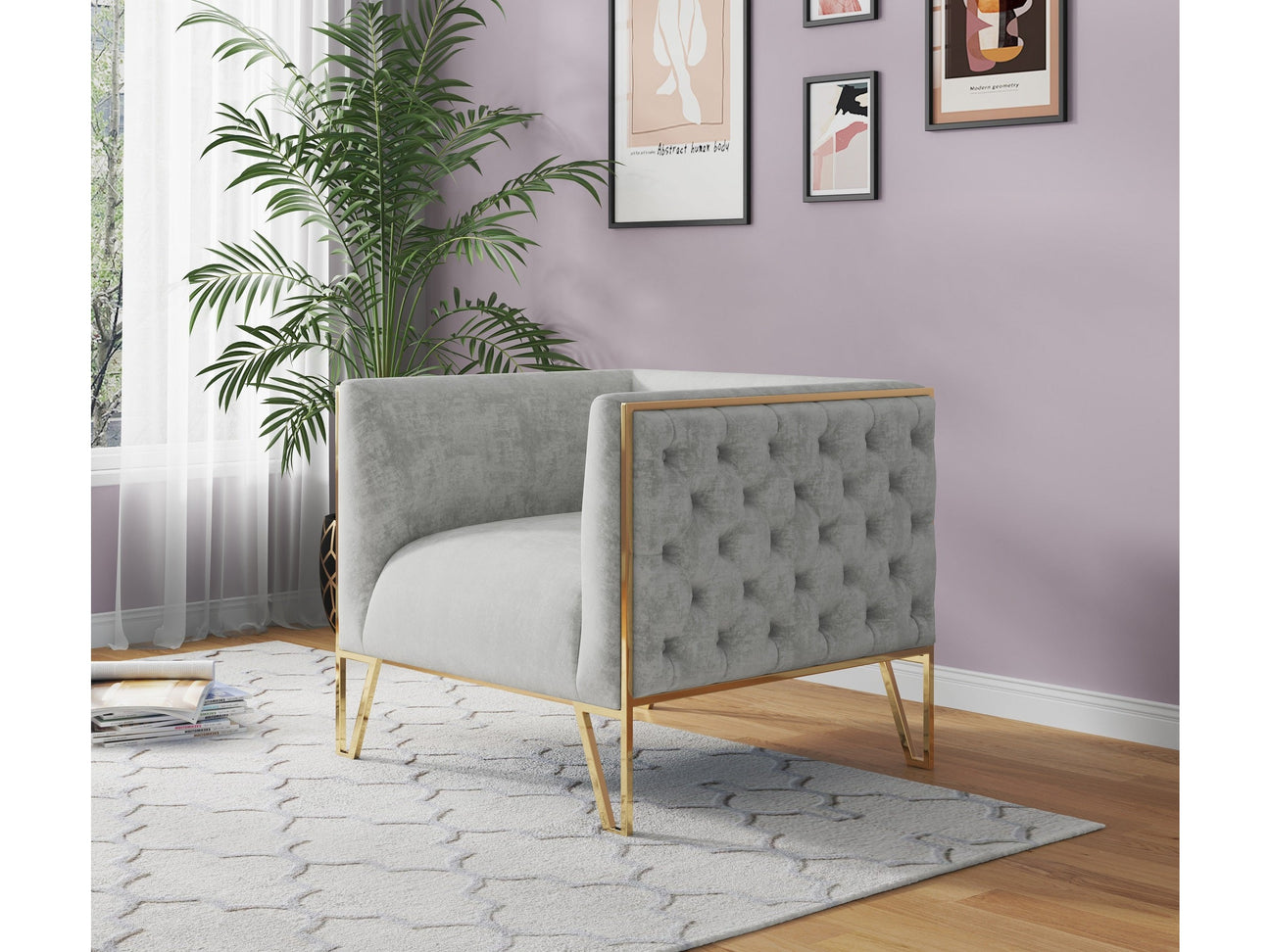 Vector Accent Chair in Grey and Gold (set of 2) - Ornate Home