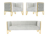 Vector Sofa and Armchair in Grey and Gold (set of 3) - Ornate Home