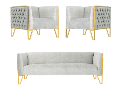 Vector Sofa and Armchair in Grey and Gold (set of 3) - Ornate Home