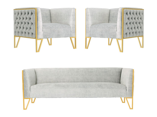 Vector Sofa and Armchair in Grey and Gold (set of 3) - Ornate Home