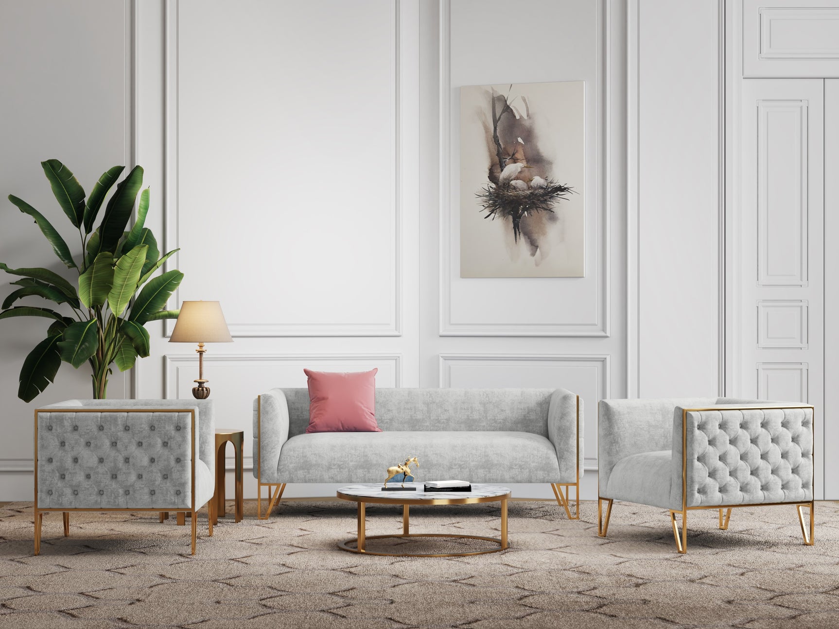 Vector Sofa and Armchair in Grey and Gold (set of 3) - Ornate Home