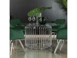 Veena Clear & Chrome 60″ Round Glass Top Dining Table - Ornate Home
