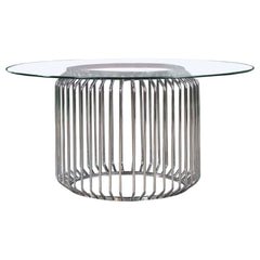 Veena Clear & Chrome 60″ Round Glass Top Dining Table - Ornate Home