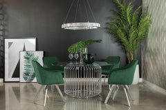 Veena Clear & Chrome 60″ Round Glass Top Dining Table - Ornate Home