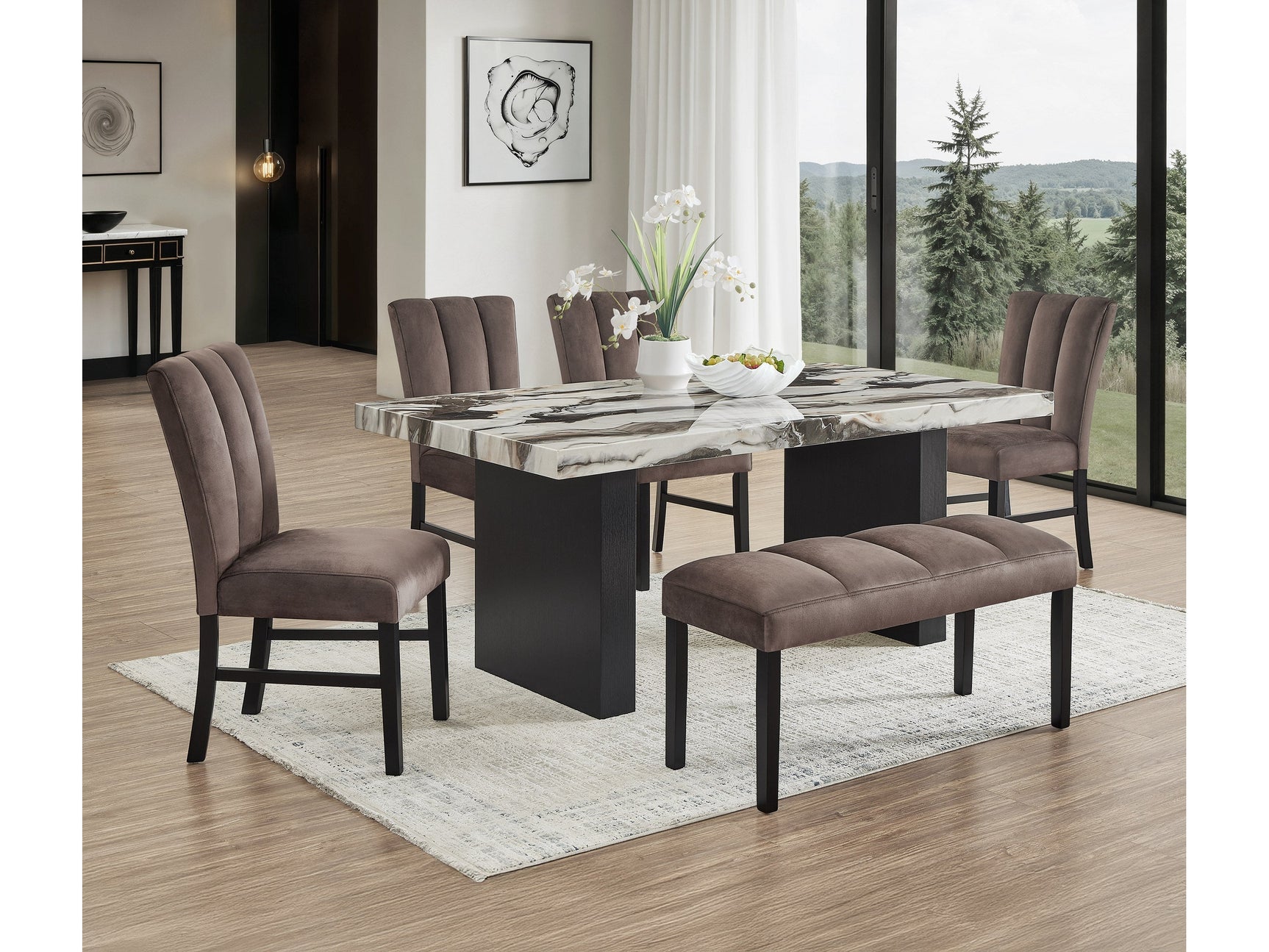 Vega Black/Brown/White Dining Set - Ornate Home