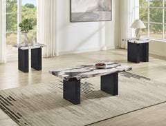 Vega Black/White Faux Marble Top 3-Piece Cocktail Table Set - Ornate Home