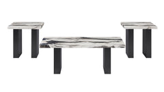 Vega Black/White Faux Marble Top 3-Piece Cocktail Table Set - Ornate Home