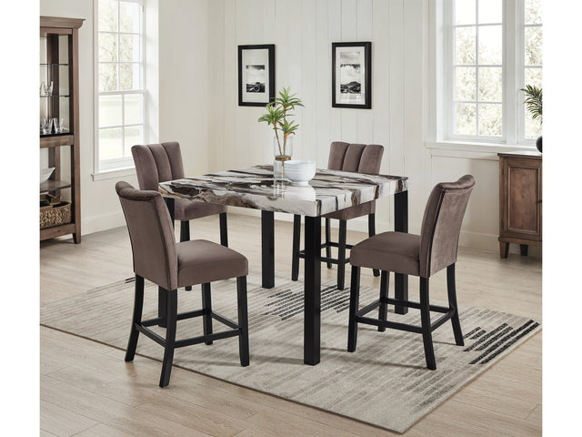 Vega Mocha/Black Faux Marble Top Counter Height Dining Set - Ornate Home
