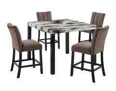 Vega Mocha/Black Faux Marble Top Counter Height Dining Set - Ornate Home