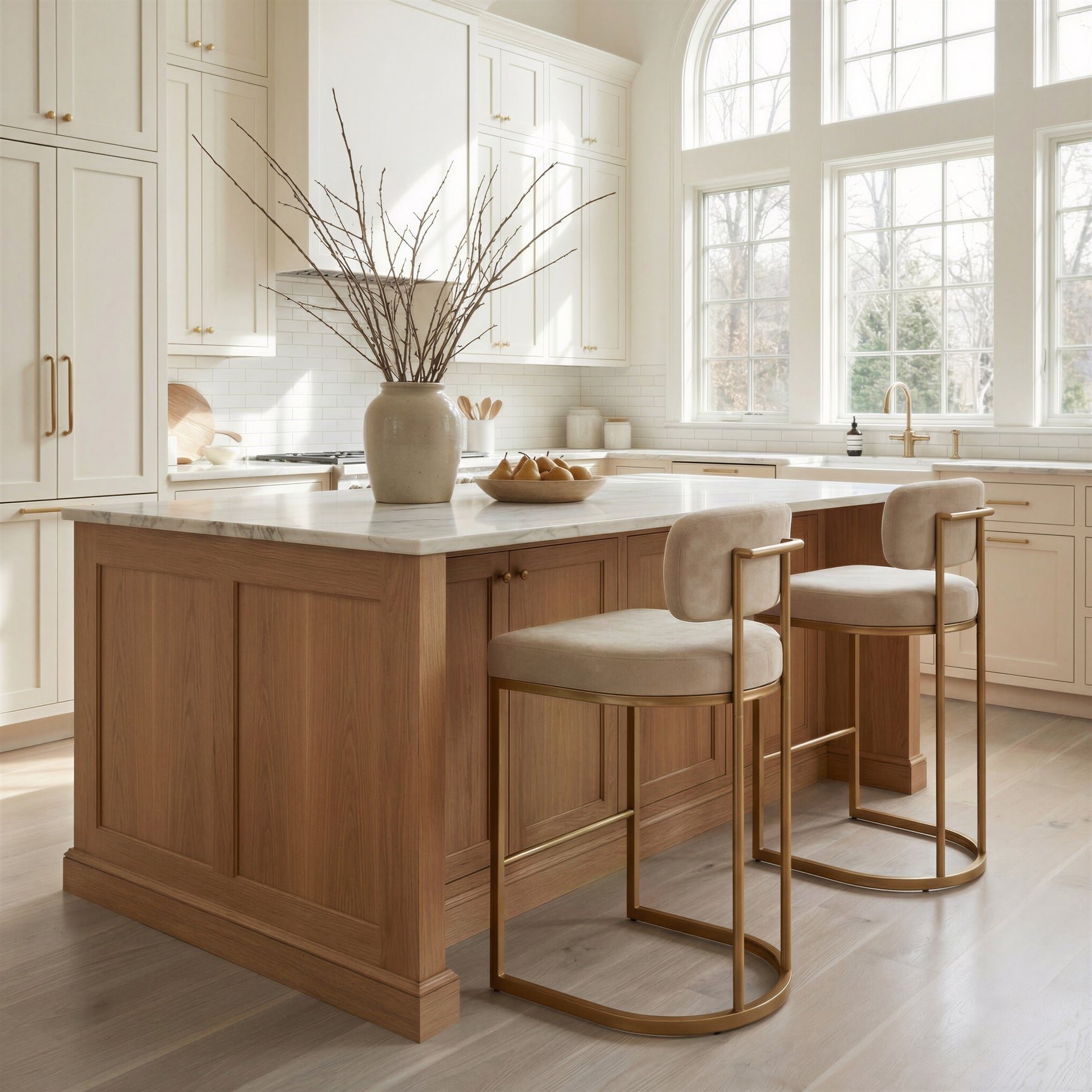Velar Beige & Bronze Counter Stool (Set of 2) - Ornate Home