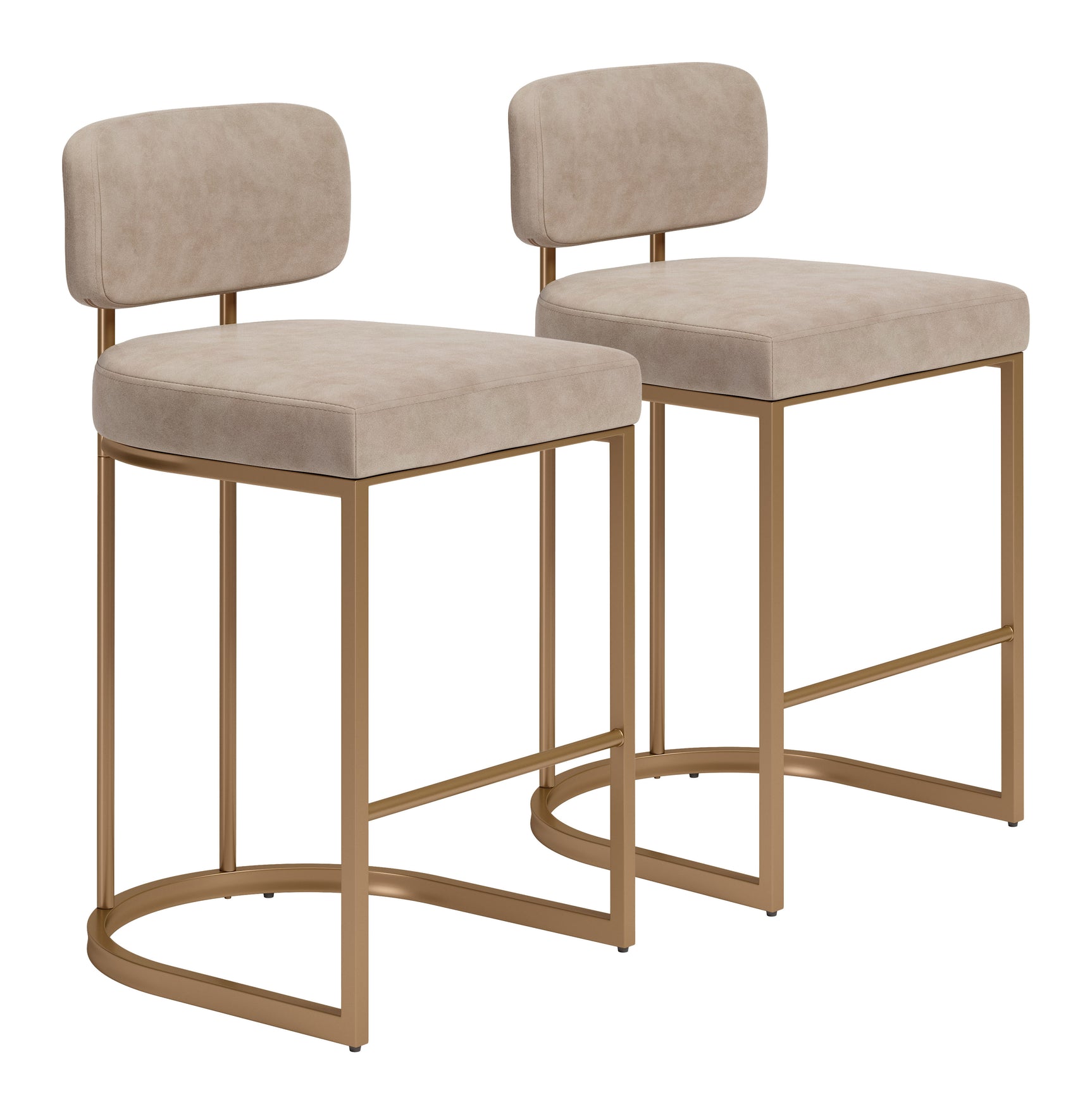 Velar Beige & Bronze Counter Stool (Set of 2) - Ornate Home