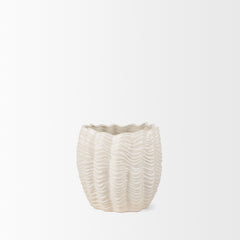 Velia Cream Short Seashell Sculptural Glazed Ceramic Vase - Ornate Home