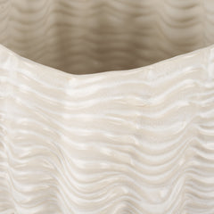 Velia Cream Short Seashell Sculptural Glazed Ceramic Vase - Ornate Home