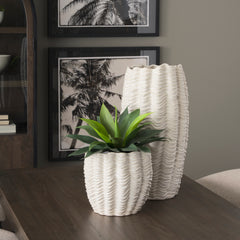 Velia Cream Short Seashell Sculptural Glazed Ceramic Vase - Ornate Home