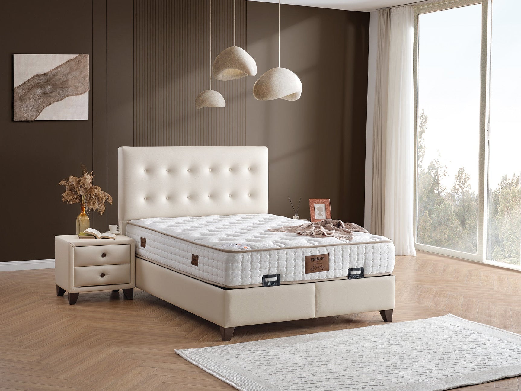 Vella Beige Storage Bed With Headboard