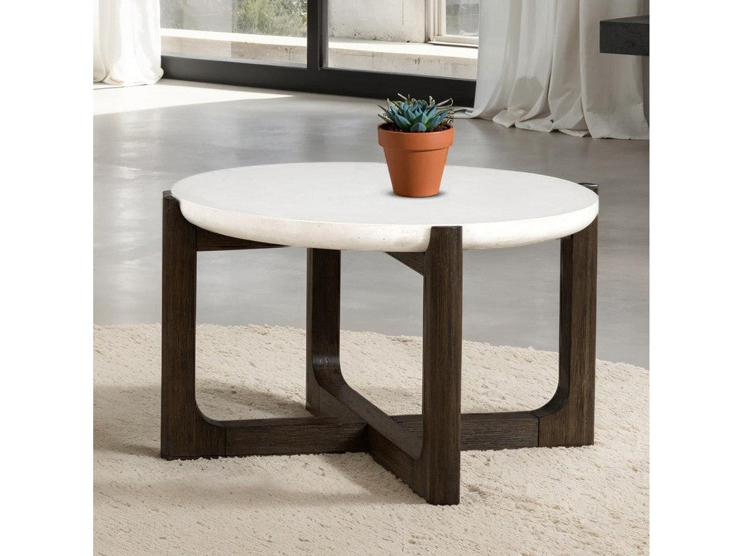 Vellara Dark Walnut 25" Cocktail Table w/ Stone Top - Ornate Home