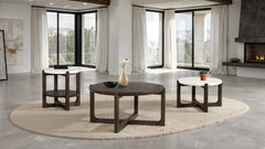 Vellara Dark Walnut 25" Cocktail Table w/ Stone Top - Ornate Home