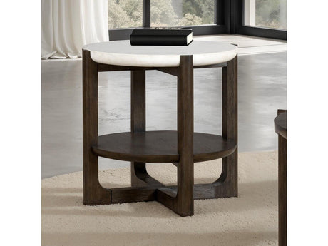 Vellara Dark Walnut End Table w/ Stone Top - Ornate Home