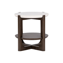 Vellara Dark Walnut End Table w/ Stone Top - Ornate Home