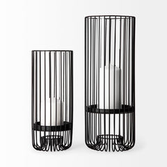 Velo Black Large Metal Cylindrical Table Candle Holder - Ornate Home