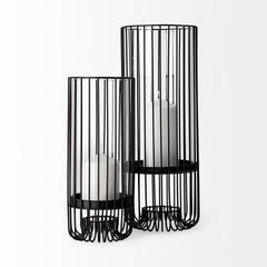 Velo Black Large Metal Cylindrical Table Candle Holder - Ornate Home