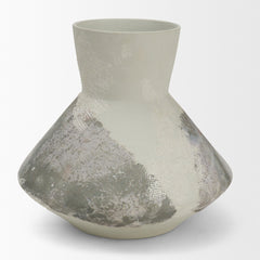 Velo White/Green 8.1"H Hand-Painted Terracotta Decorative Vase - Ornate Home