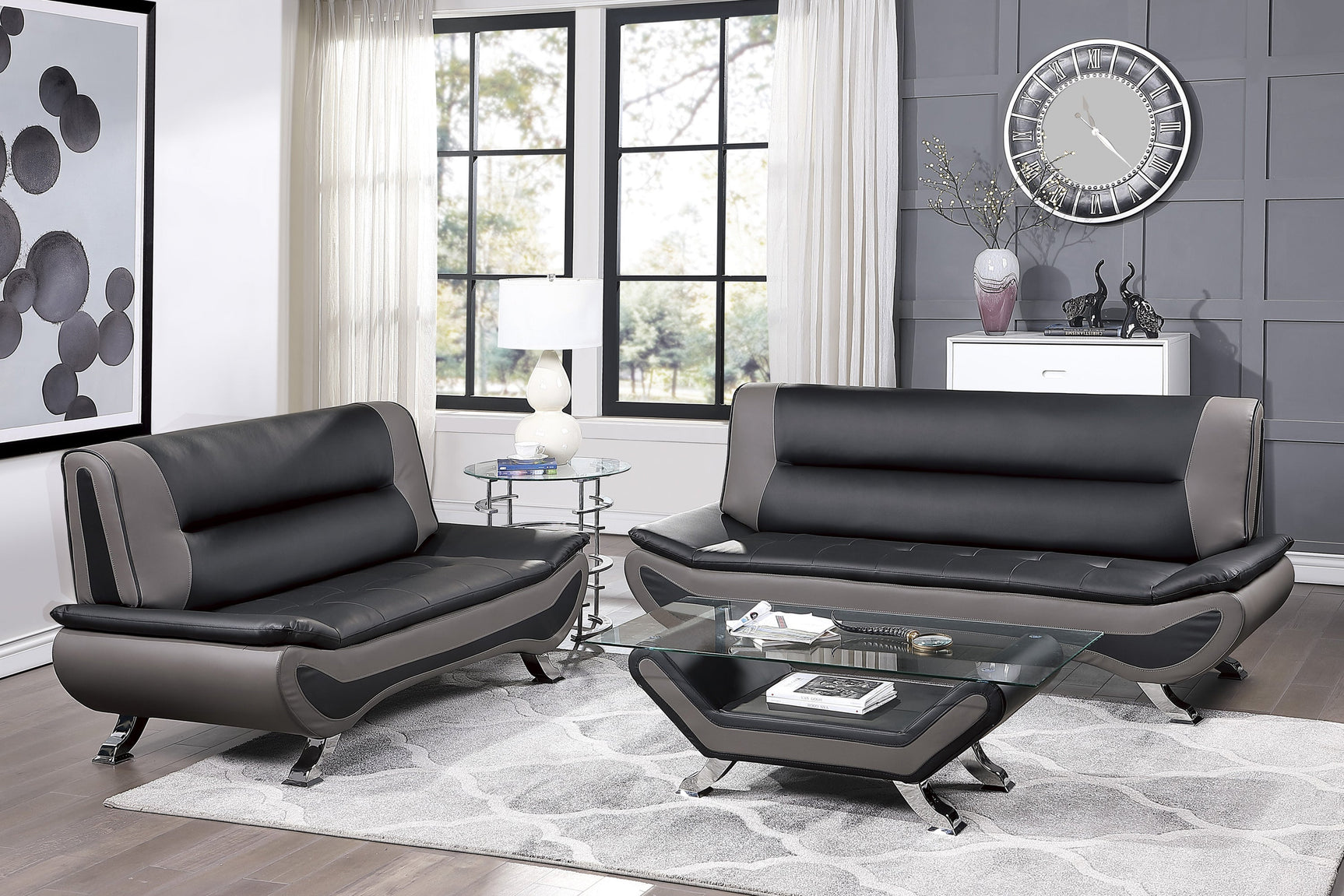 Veloce Black/Gray Loveseat - Ornate Home