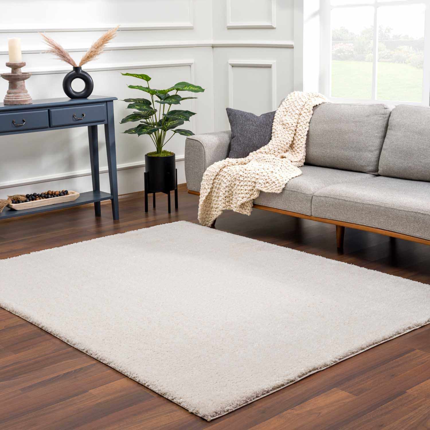 Velora Light Beige Wavy Abstract Modern Minimalist Polyester Machine Woven Area Rug - Clearance - Ornate Home