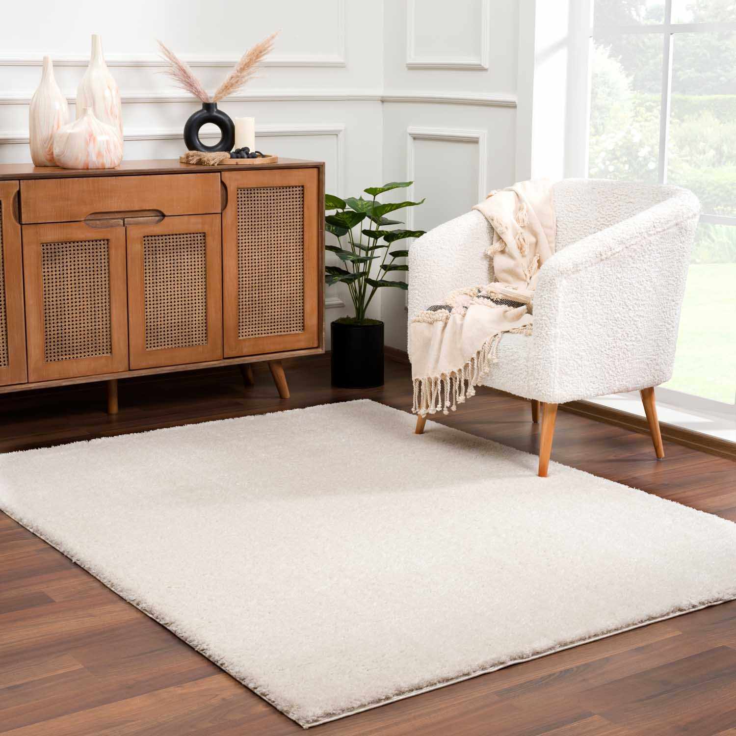 Velora Light Beige Wavy Abstract Modern Minimalist Polyester Machine Woven Area Rug - Clearance - Ornate Home