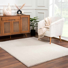Velora Light Beige Wavy Abstract Modern Minimalist Polyester Machine Woven Area Rug - Clearance - Ornate Home