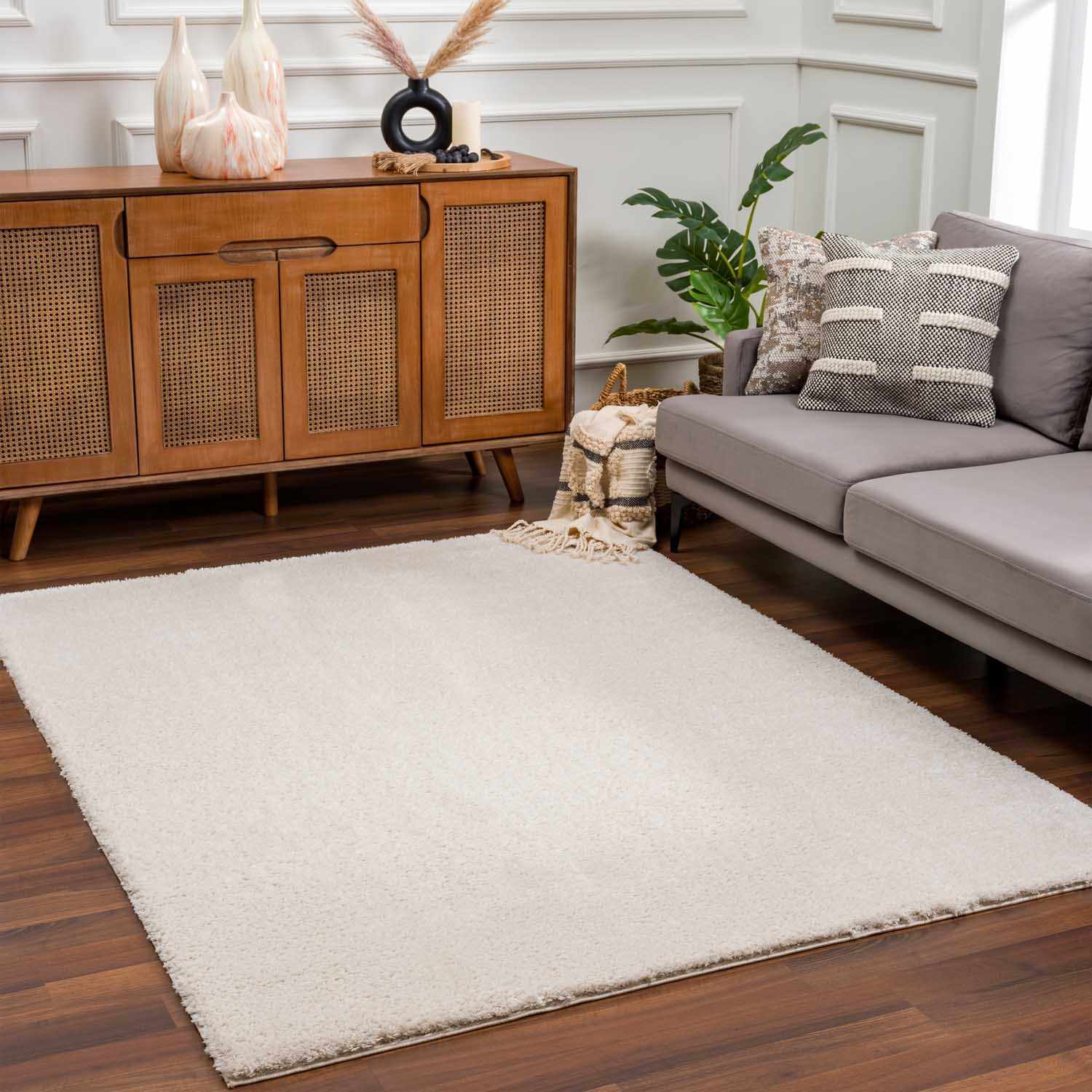 Velora Light Beige Wavy Abstract Modern Minimalist Polyester Machine Woven Area Rug - Clearance - Ornate Home