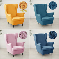 Velvet Wing Chair Cover Stretch Spandex Wingback Chair Cover Elastic Armchair Cover Sofa Covers with Seat Cushion Cover - Ornate Home