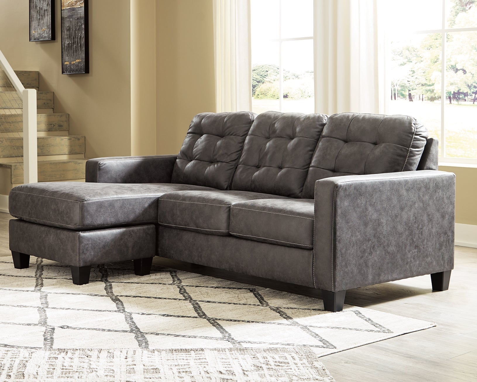 Venaldi Gunmetal Sofa Chaise with Occasional Table Set and Lamps (Online Special Price) - Ornate Home