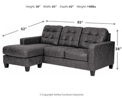 Venaldi Gunmetal Sofa Chaise with Occasional Table Set and Lamps - Ornate Home